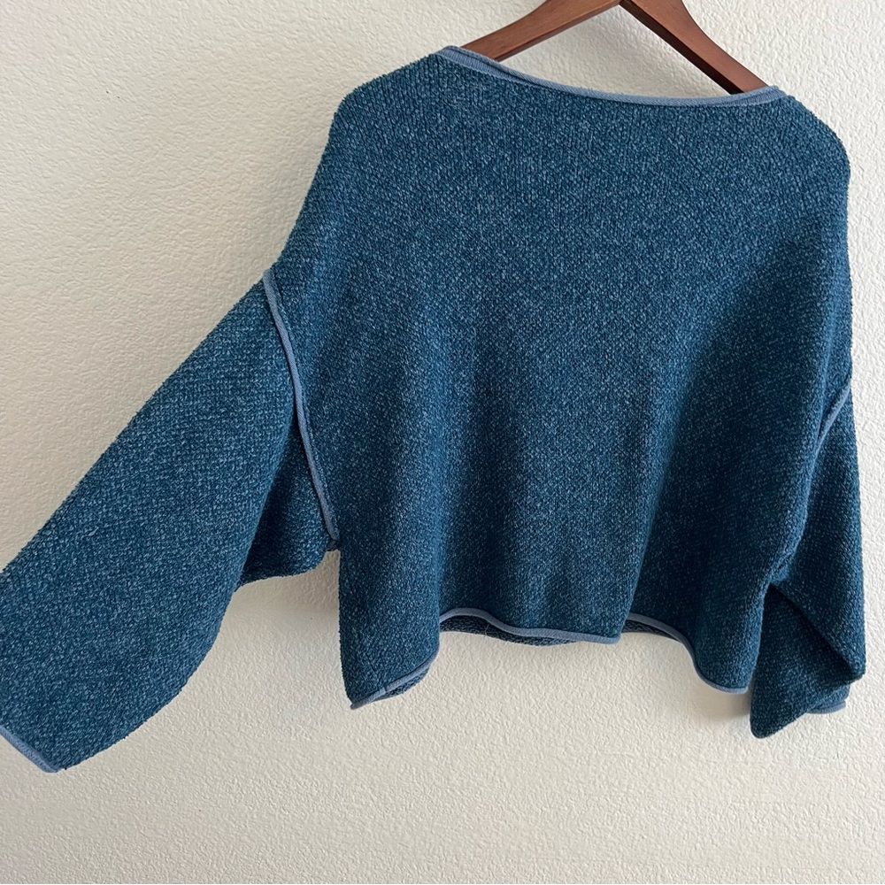 Free People Bardot Oversized Cropped Blue Sweater XS - Picture 6 of 8